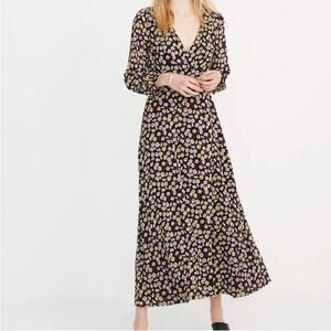 Madewell Wrap-Front Maxi Dress in French Floral Black Size 6 Small